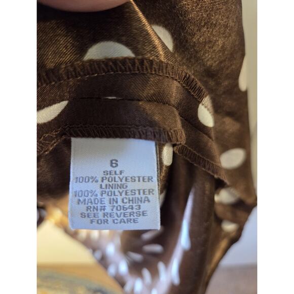 Dressbarn Brown & White Polka Dot Knee Length Dress Size 6 Short Sleeve Side Zip - Picture 9 of 9